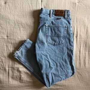 Vintage Wrangler Denim Blue Jeans Regular Fit Distressed Faded Men’s Size 36x29